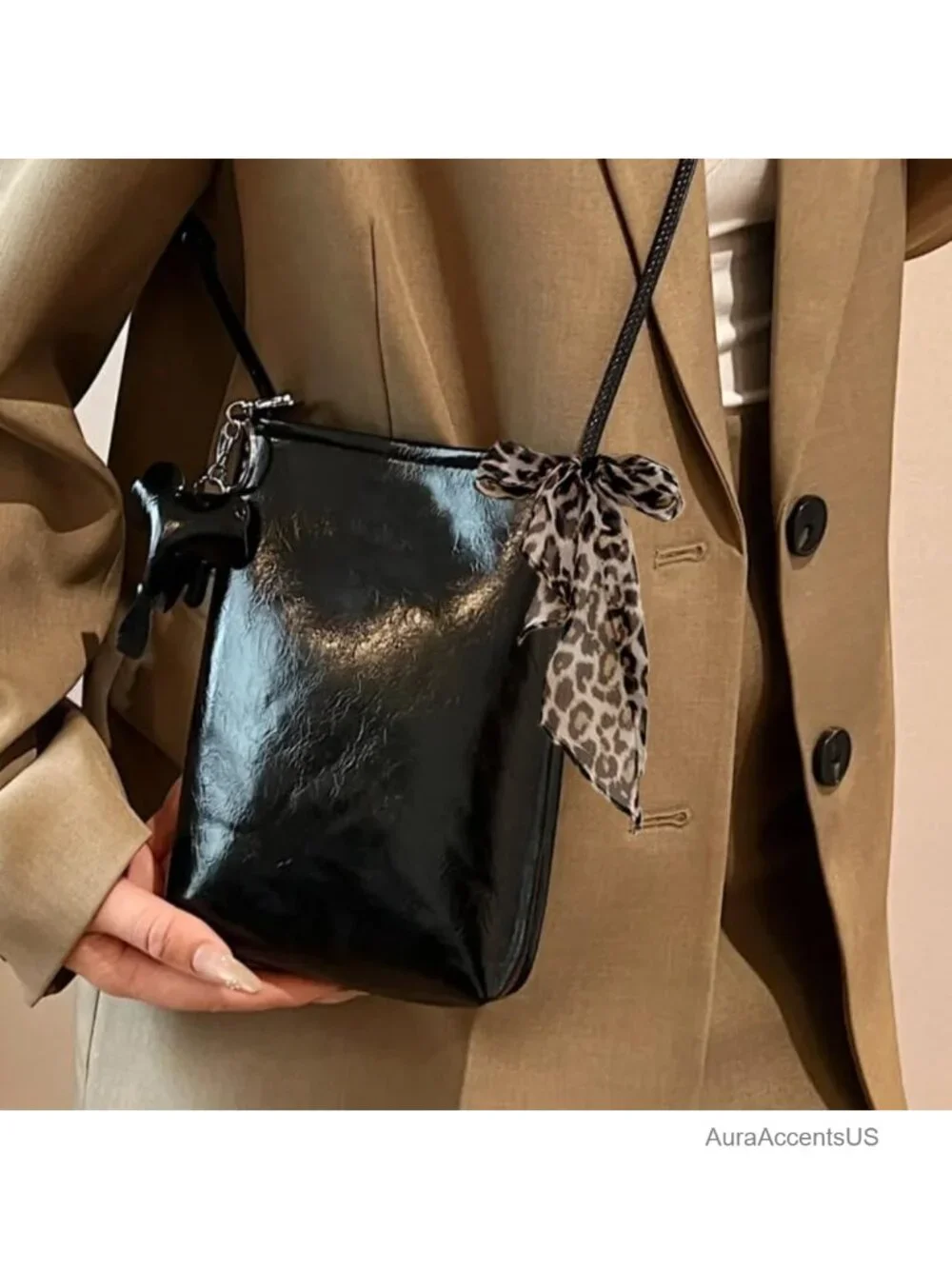 Leopard Print Long Thin Scarf Women's Fashion Silk Neck Scarf Headscarf Handbag